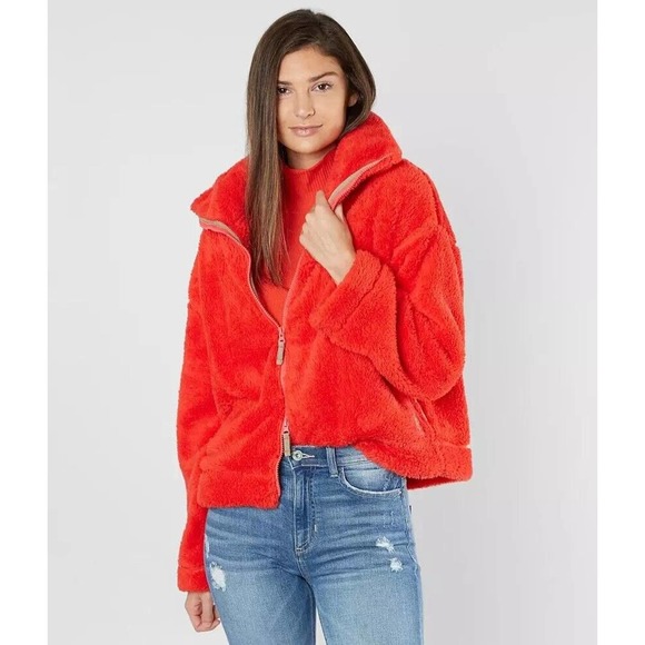 Free People Jackets & Blazers - FP Movement Free People Dazed High Neck Full Zip Fleece Jacket Red Small H14094